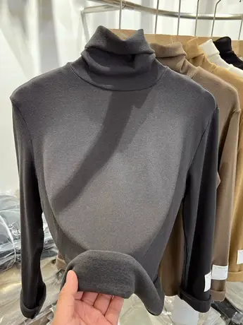 2022冬新款淑女气质穿搭上衣羊绒高领加厚加绒针织T恤保暖打底衫商品大图