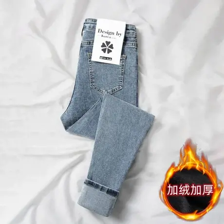 黑色牛仔裤女小脚裤加绒加厚春秋高腰显瘦夏季紧身弹力薄款长裤商品大图