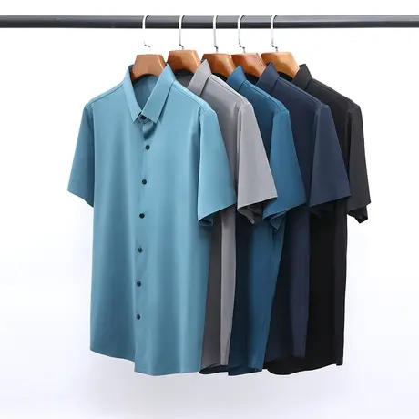 衬衫男短袖薄款商务正装2023年夏季男士休闲帅气冰丝衬衣免烫寸衫图片