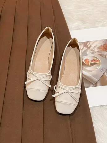 法式平底浅口单鞋女新款一脚蹬奶奶鞋软底孕妇鞋蝴蝶结孕妇芭蕾鞋商品大图