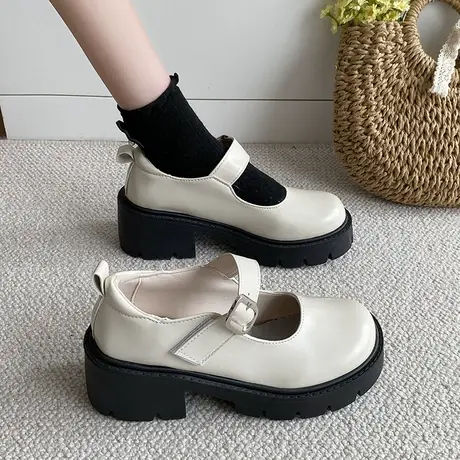 玛丽珍鞋女夏季2023年新款大码增高法式高级小皮鞋复古粗跟高跟鞋商品大图