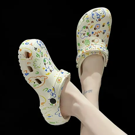 两穿洞洞鞋女夏季ins潮可爱卡通沙滩凉鞋防滑厚底外穿包头凉拖鞋商品大图