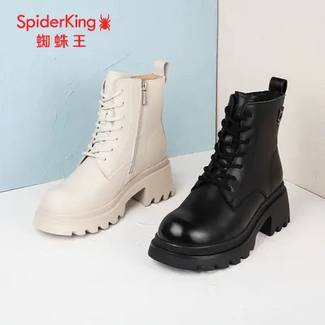 SPIDER KING/蜘蛛王马丁靴女真皮2023冬商场新款中筒薄绒休闲厚底图片