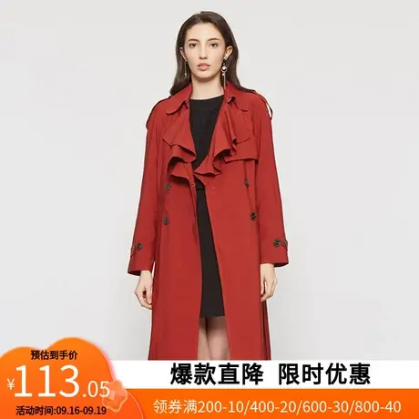 Etam/艾格春季女装百搭系带束腰小个子中长款风衣外套女W509商品大图