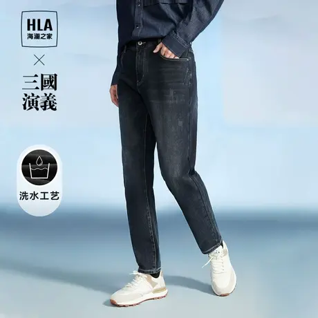 HLA/海澜之家三国演义牛仔裤2023秋新款五袋款宽松窄脚猫须裤子男商品大图