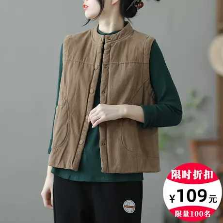 dza 文艺复古加厚加棉马甲外套女士休闲秋冬百搭上衣短款外穿马夹图片