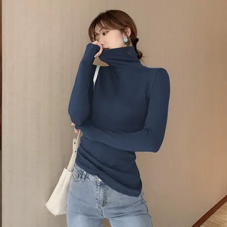 2023新款春秋冬季新款半高领打底衫白色内搭洋气长袖t恤女上衣服图片