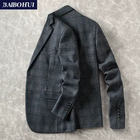 格子小西服男士外套春秋新款韩版时尚休闲西装男修身帅气单西上衣图片
