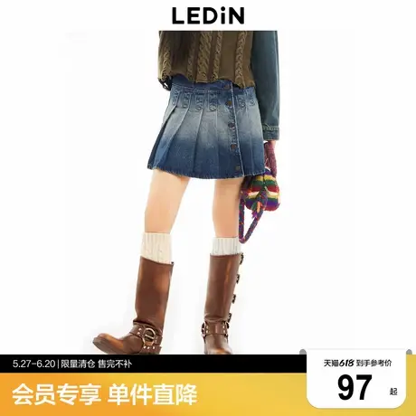 【清仓】乐町复古洗水牛仔短裙冬季女生时尚半身裙C2GED4101图片