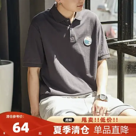唐狮2023夏季新款假两件polo衫男士短袖有翻领t恤黑色宽松港风潮图片