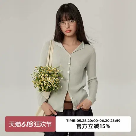 omont蛋挞家 羊毛混纺针织开衫2025春气质V领修身显瘦打底衫毛衣商品大图