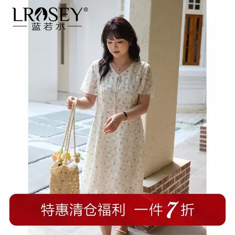 蓝若水大码女装甜美V领碎花a字裙夏季新款胖MM显瘦收腰雪纺连衣裙图片