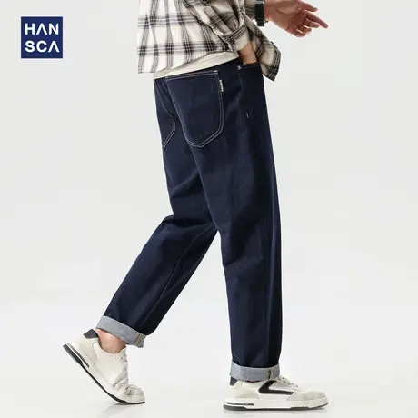 hansca活性染原色直筒牛仔裤男2025年春季明辑线设计宽松简约长裤商品大图
