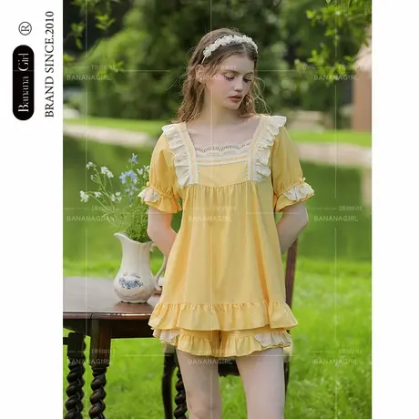 Bananagirl甜美花边睡衣女夏款新款短袖长裤春夏家居服套装夏天女商品大图