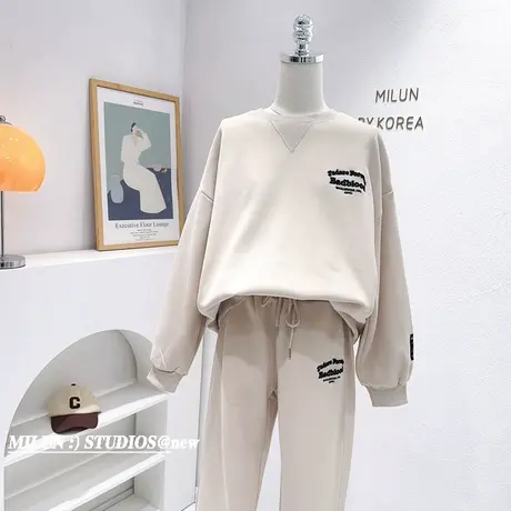 2023春秋新款运动休闲卫衣套装韩版设计感字母时尚束脚裤子两件套商品大图