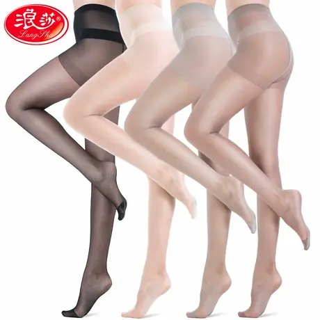 6双浪莎丝袜女春夏连裤袜防勾薄款春夏隐形长筒黑肉色打底袜子商品大图