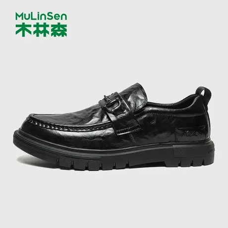 木林森男鞋2025新款夏季透气豆豆鞋男真皮男士休闲皮鞋增高乐福鞋商品大图