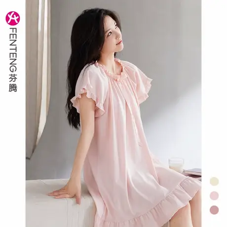 芬腾睡裙女款夏季纯棉法式气质连衣裙子短袖睡衣女生夏款性感短裙商品大图
