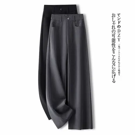 高端灰色阔腿裤女夏季2025新款宽松显瘦垂感休闲直筒裤九分西装裤图片