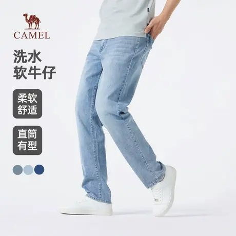 骆驼男装牛仔裤男夏季2025新款复古透气水洗宽松/直筒休闲长裤子商品大图