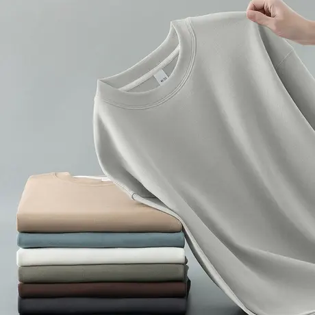 350g重磅卫衣男宽松潮流珠地空气层圆领无帽春秋季上衣服长袖t恤商品大图