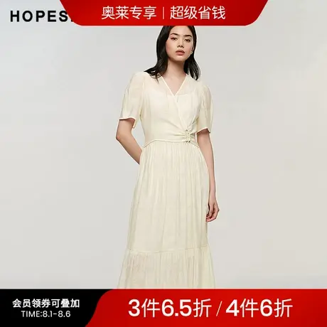 红袖秋季新款女装法式收腰交叉V领套头连衣裙商品大图