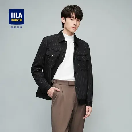 HLA/海澜之家2023竖条纹夹克翻领工装风明线微弹挺括外套男商品大图
