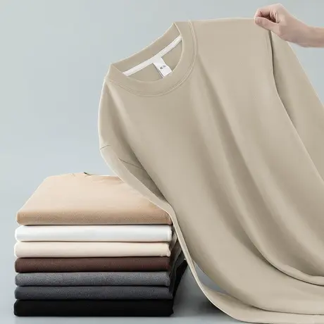 德绒长袖t恤男装2023新款秋冬潮流内搭打底衫双面绒体恤保暖秋衣商品大图