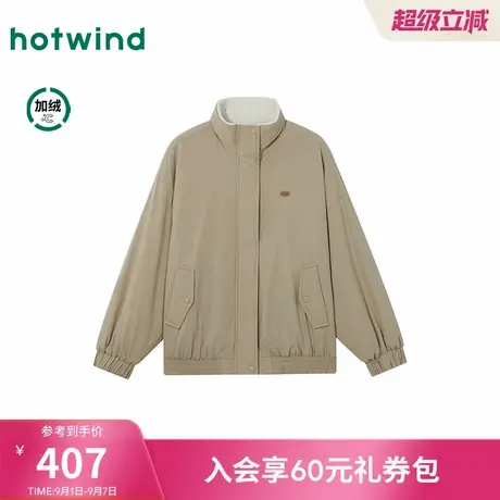 热风女士立领夹克外套仿羊羔毛外套2025年冬季新款宽松休闲上衣商品大图