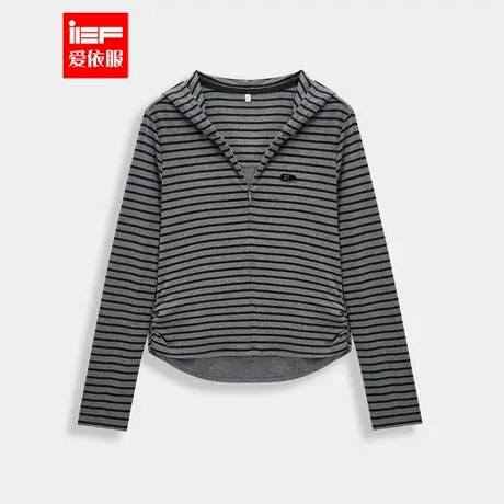 IEF/爱依服上衣2025秋季新款休闲运动风条纹显瘦连帽设计百搭卫衣图片