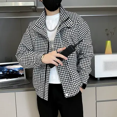 潮牌千鸟格工装外套男秋季格子小众设计感痞帅发型师口袋夹克上衣商品大图