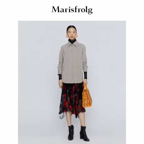 【精简美学】Marisfrolg玛丝菲尔冬季新款深灰色风琴褶桑蚕丝衬衫商品大图