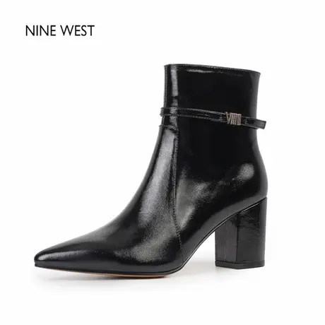 奥莱专供Nine West/玖熙法式复古尖头时装靴粗跟短靴女高跟靴子冬图片