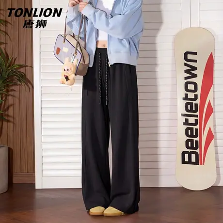 唐狮官方高腰卫裤女2026新款春季美式运动拼接阔腿裤学生休闲裤VC商品大图