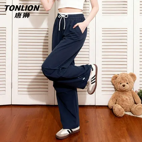 唐狮官方速干凉感工装裤女2026新款春季宽松阔腿裤撞色伞兵裤子VC图片