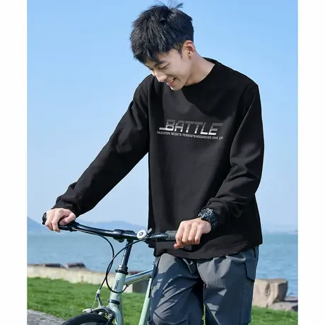 唐狮春季新款纯色长袖T恤男纯棉百搭宽松简约打底衫上衣服潮tTD商品大图