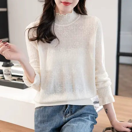 半高领针织衫女套头2023年秋季新款宽松洋气内搭长袖薄款打底衫女商品大图