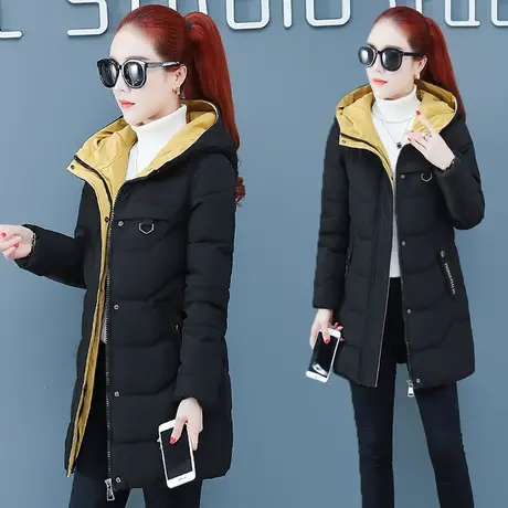 2023冬装新款羽绒棉服加厚外套女中长款连帽棉衣韩版修身棉袄上衣图片