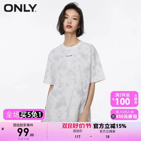 【买5免1】ONLY奥莱2023春夏新款休闲潮流百搭晕染满印圆领宽松T商品大图