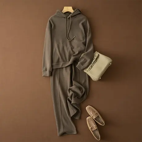 享永子【糯米绒两件套】软糯质感休闲宽松连帽卫衣阔腿裤套装加绒图片