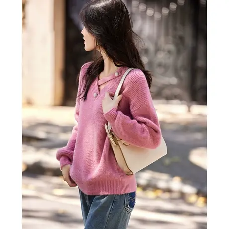 时尚气质毛衣2023年冬季新款女圆领套头个性温柔百搭短款长袖上衣商品大图