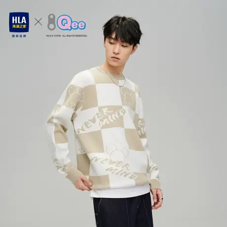 HLA/海澜之家Qee联名针织衫圆领套头水洗格子卡通图案保暖毛衣男商品大图