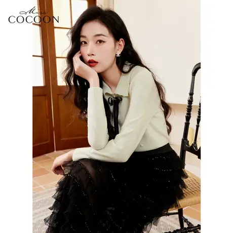 MISSCOCOON法式羊毛针织衫女2023新款春秋季减龄学院风显瘦毛衣商品大图