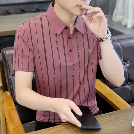 Polo衫男2023夏季翻领短袖T恤年轻爸爸装冰丝打底衫时尚休闲上衣商品大图
