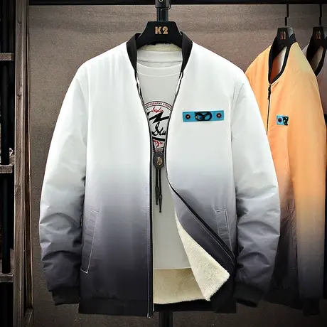 夹克男秋冬装加绒加厚上衣立领外穿秋衣渐变外套冬季保暖开衫男装商品大图