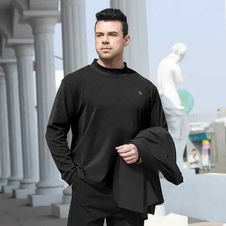 胖哥哥大码冬季新款加厚双面法拉绒男士长袖T恤宽松半高领打底衫商品大图