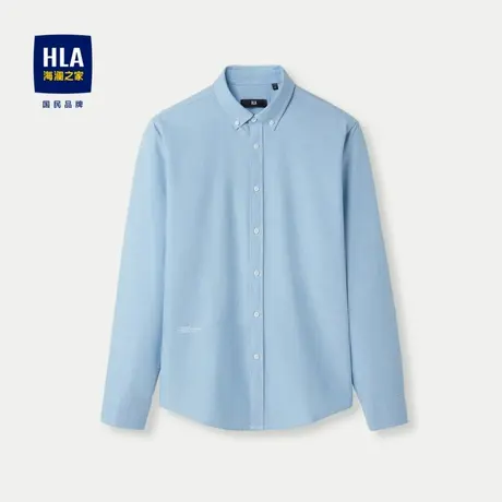 HLA/海澜之家宽松长袖休闲衬衫24春夏新纯棉扣领尖领牛津纺衬衣男图片