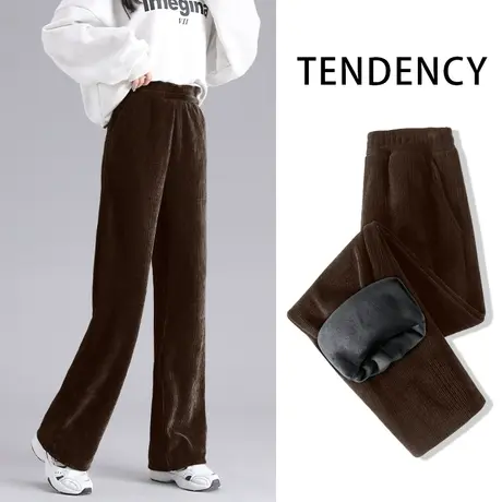 ZR真维斯2023新款女士裤子冬季雪尼尔灯芯绒垂感宽松加绒直筒裤子图片