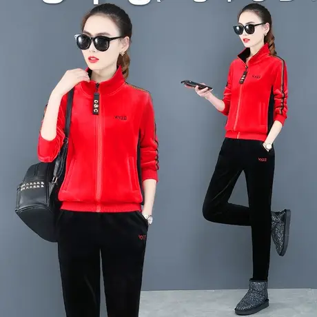 清仓加绒加厚卫衣套装女秋冬季新款时尚保暖休闲运动服洋气两件套商品大图