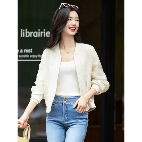 时尚气质休闲外套2023年秋季新款淑女温柔圆领宽松显瘦通勤上衣商品大图